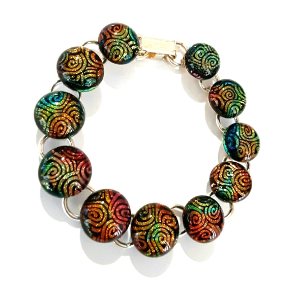6 1/2" - 7" Dichroic Fused Glass Link Bracelet - Picture 1 of 1